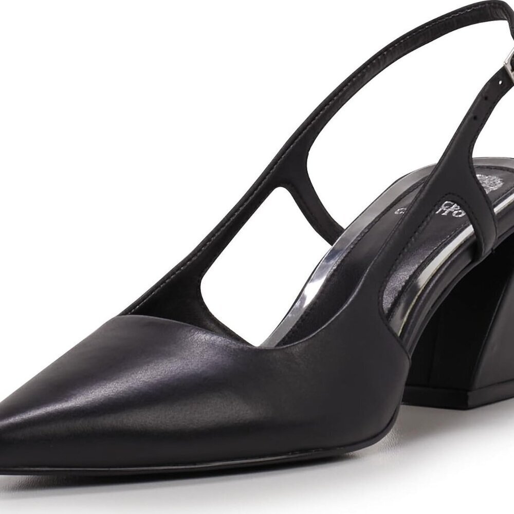 Women's Sindree Pump Black Nappa Leather Block Heel Slingback Size 8